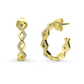 Woven CZ Medium Hoop Earrings in Sterling Silver 0.8 inch, Yellow Gold Flashed