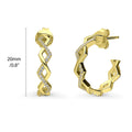 Front view of Woven CZ Medium Hoop Earrings in Sterling Silver 0.8 inch, Yellow Gold Flashed