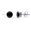 Front view of Solitaire Black CZ Stud Earrings in Sterling Silver, 7mm