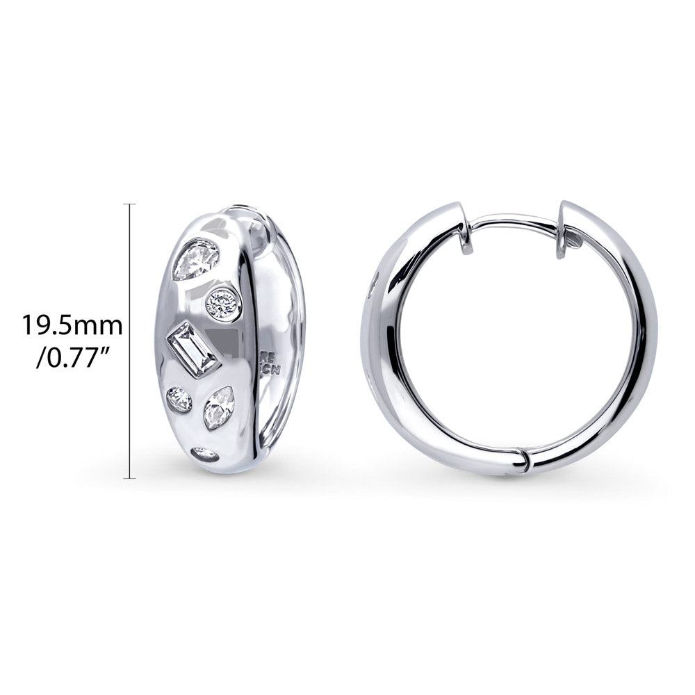 Sterling Silver Dome CZ Medium Fashion Hoop Earrings 0.77
