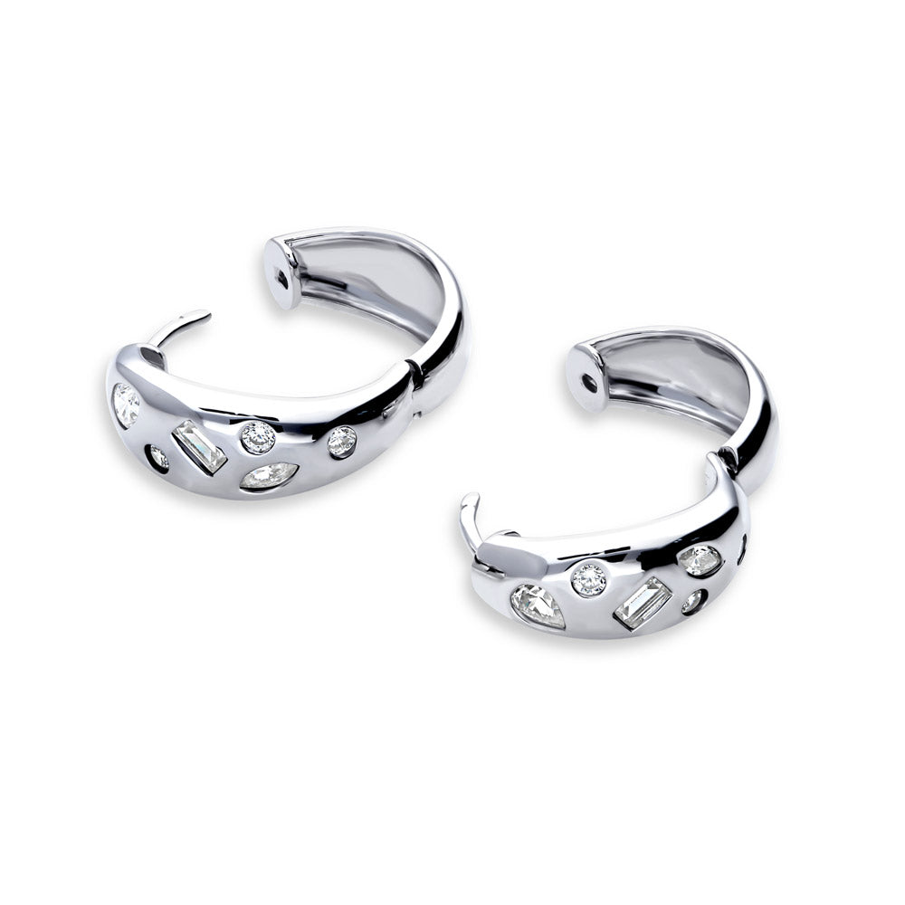 Dome CZ Medium Hoop Earrings in Sterling Silver 0.77