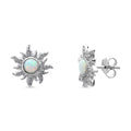 Sun Sunburst Simulated Opal CZ Set in Sterling Silver, Rhodium Plated