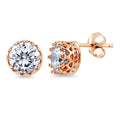 Solitaire 1.6ct Crown Set CZ Stud Earrings in Sterling Silver, Rose Gold Flashed