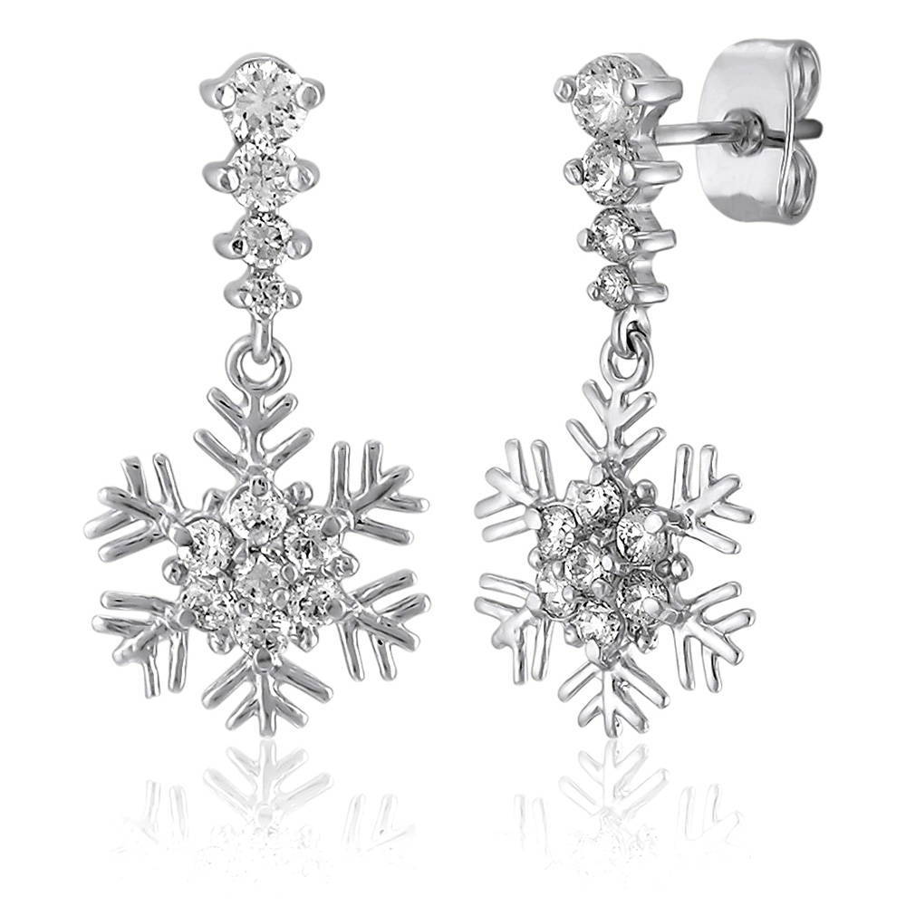 Sterling Silver Snowflake CZ Fashion Dangle Earrings #E553-01 – BERRICLE