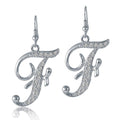 Initial Letter Fish Hook Earrings in Silver-Tone, F