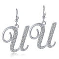 Initial Letter Fish Hook Earrings in Silver-Tone, U