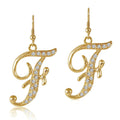 Initial Letter Fish Hook Earrings in Gold-Tone, F