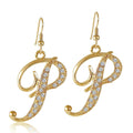 Initial Letter Fish Hook Earrings in Gold-Tone, P