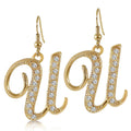 Initial Letter Fish Hook Earrings in Gold-Tone, U