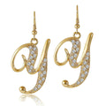 Initial Letter Fish Hook Earrings in Gold-Tone, Y