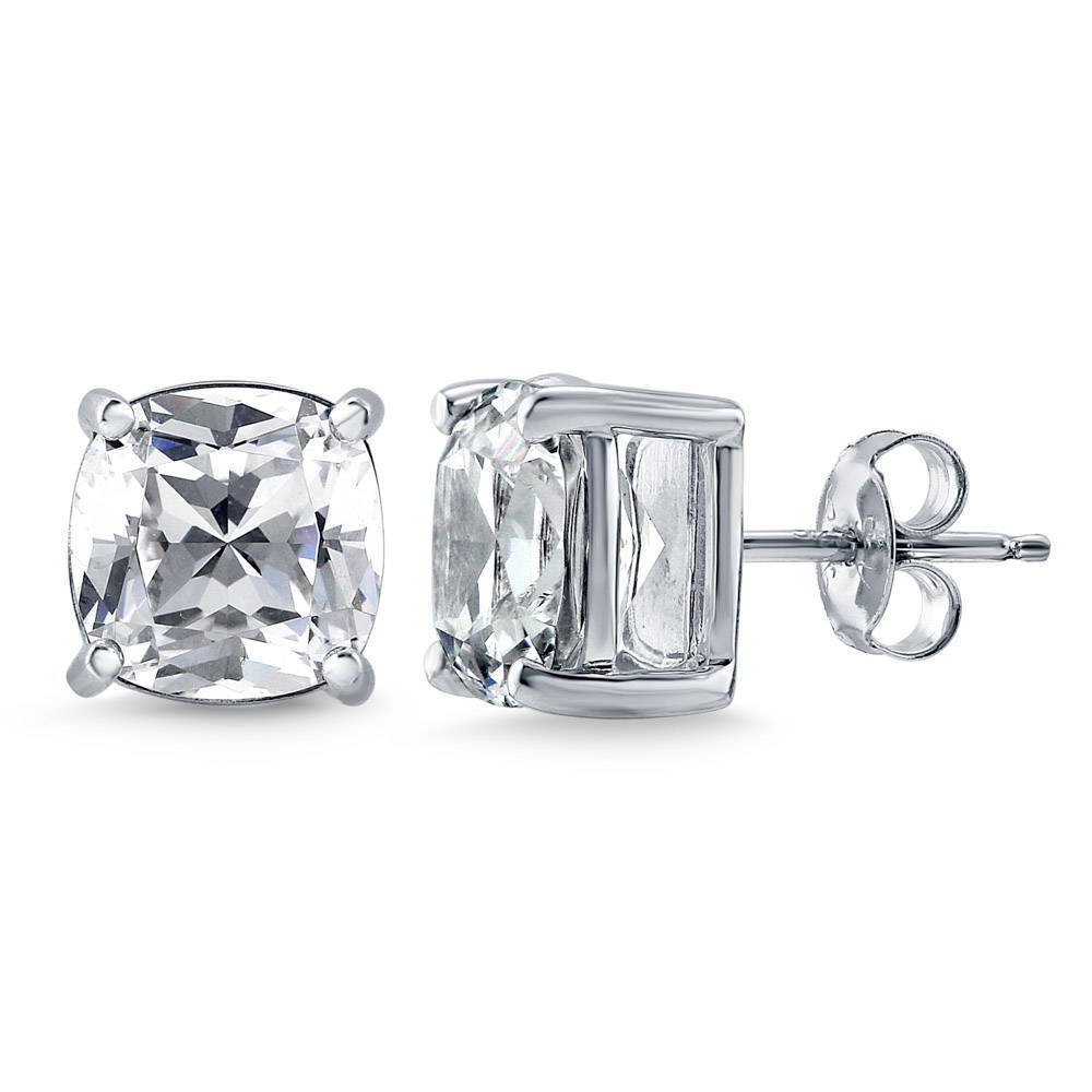 Silver Solitaire Cushion Cut Cubic Zirconia CZ Stud Earrings – BERRICLE