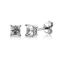 Solitaire Princess CZ Stud Earrings in Sterling Silver, 4mm