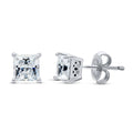 Solitaire Princess CZ Stud Earrings in Sterling Silver, 5mm