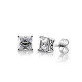 Solitaire Princess CZ Stud Earrings in Sterling Silver, 6mm