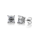 Solitaire Princess CZ Stud Earrings in Sterling Silver, 7mm