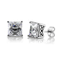 Solitaire Princess CZ Stud Earrings in Sterling Silver, 9mm