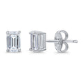 Solitaire Emerald Cut CZ Stud Earrings in Sterling Silver, 6mm x 4mm