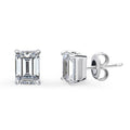 Solitaire Emerald Cut CZ Stud Earrings in Sterling Silver, 7mm x 5mm