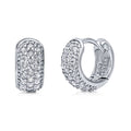 Dome CZ Small Huggie Earrings in Sterling Silver 0.5 inch, Rhodium Plated