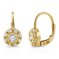 Halo CZ Leverback Earrings in Sterling Silver, Yellow Gold Flashed