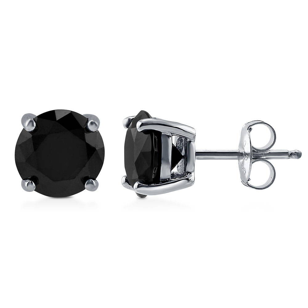 Sterling Silver Solitaire Black Round CZ Stud Earrings 2.5ct #E794-R-7 ...