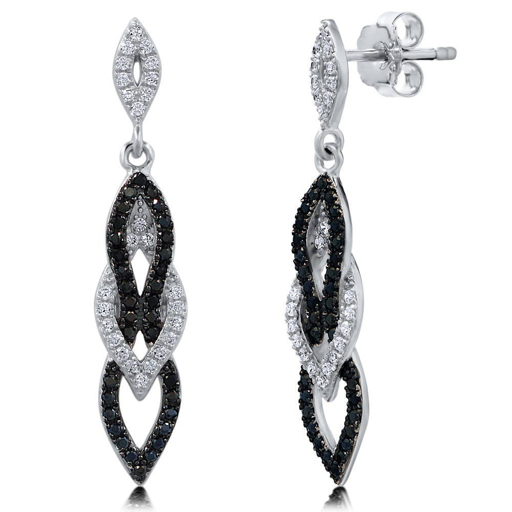 Selling globe dangle earrings twist black and white , glass beads art Deco style and silver925