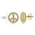 Front view of Peace Sign CZ Stud Earrings in Sterling Silver, Yellow Gold Flashed