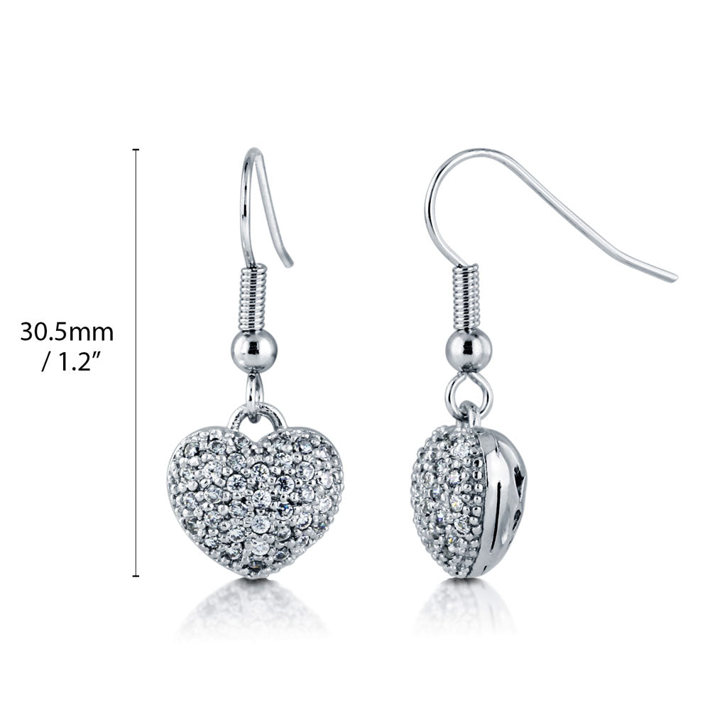 Silver-Tone Heart CZ Anniversary Fish Hook Dangle Earrings #E941 – BERRICLE