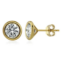 Solitaire Bezel CZ Stud Earrings in Gold Flashed Sterling Silver, 4mm