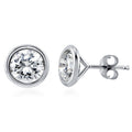 Solitaire Bezel CZ Stud Earrings in Sterling Silver, 4mm