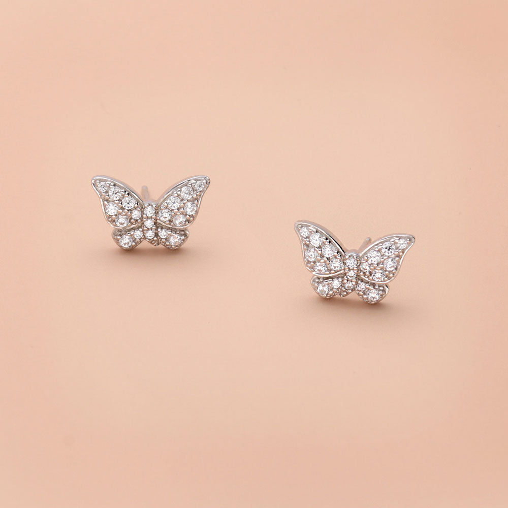 Flatlay view of Butterfly CZ Stud Earrings in Sterling Silver, 3 of 7