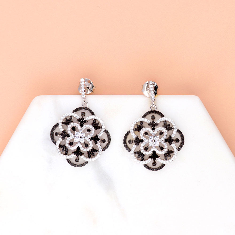 High quality Sterling Silver Black And White Cubic Zirconia Stone Earrings