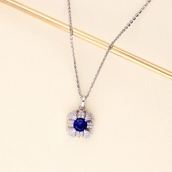 Sterling Silver Square Simulated Blue Sapphire CZ Fashion Necklace # ...