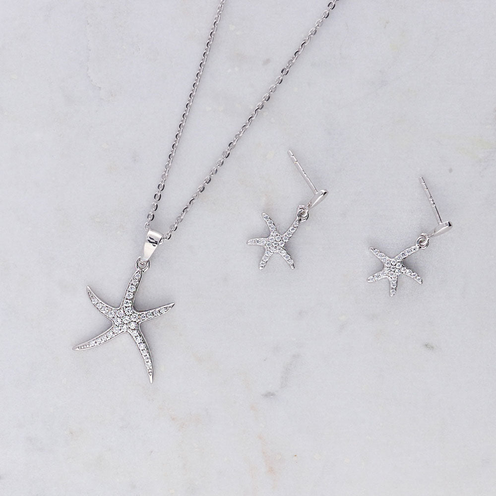 Sterling Silver Starfish CZ Fashion Dangle Earrings #E1055-01
