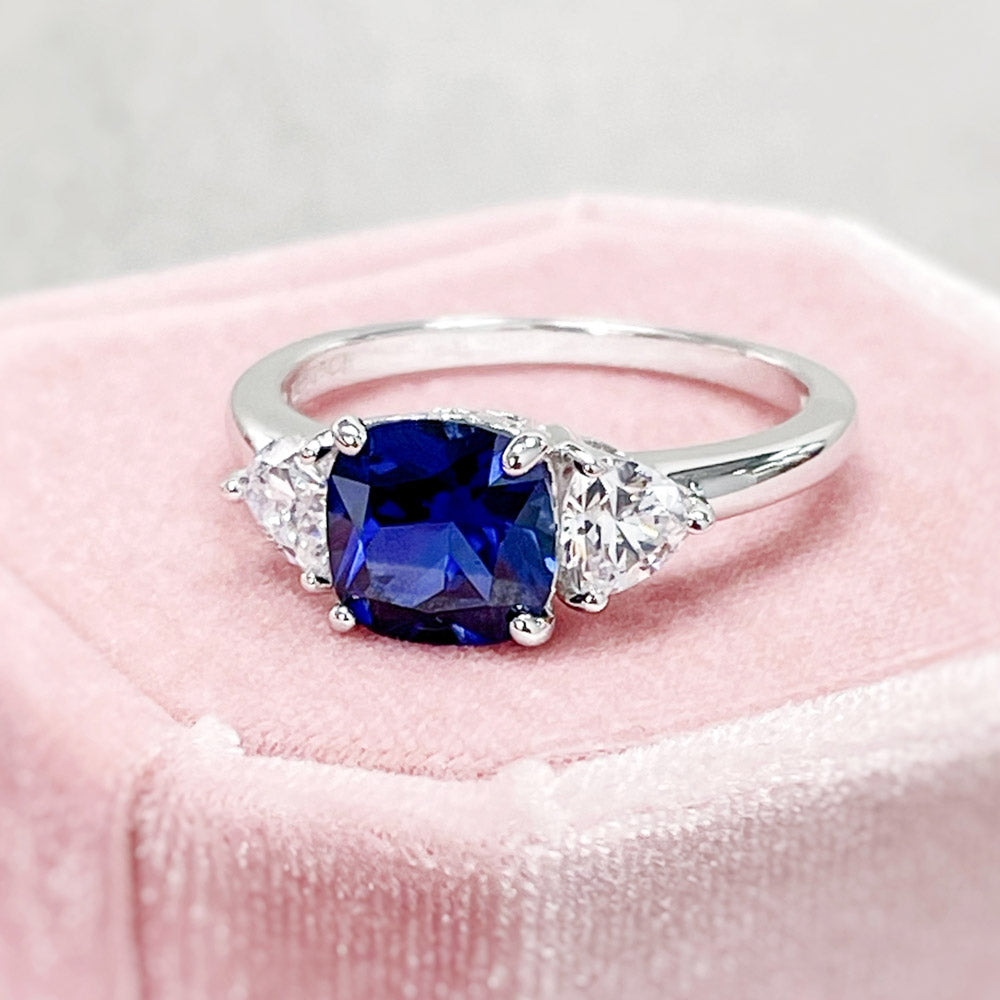 925 Sterling Silver 3 Stone 10x8mm Blue Sapphire Cz Oval & 6x4mm Pear Cz Engagement store Ring