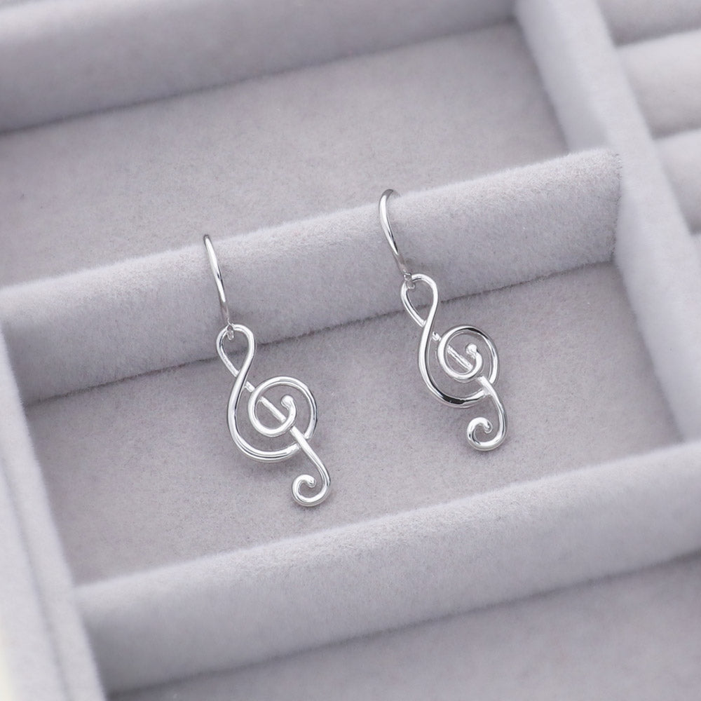 Pair of Hand Polished Music Clef 316L Stainless Steel Earring Studs