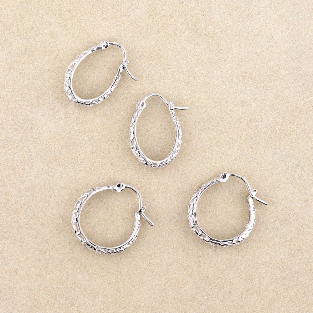 Filigree Medium Hoop Earrings in Sterling Silver 0.75