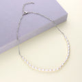 Flatlay view of Paperclip Cultured Pearl Link Chain Necklace in Sterling Silver, Rhodium Plated