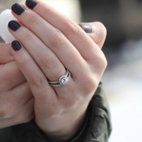 Image Contain: Model Wearing Ring, Wishbone Curved Half Eternity Ring