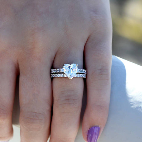 Image Contain: Model Wearing Half Eternity Ring, Solitaire with Side Stones Ring