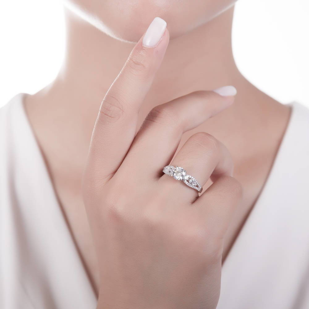 Model wearing Solitaire 1ct CZ Ring in Sterling Silver, 6 of 8