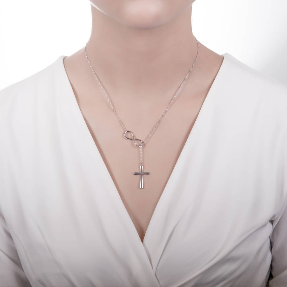 Sterling Silver Infinity Cross Lariat Necklace #N1259-01 – BERRICLE