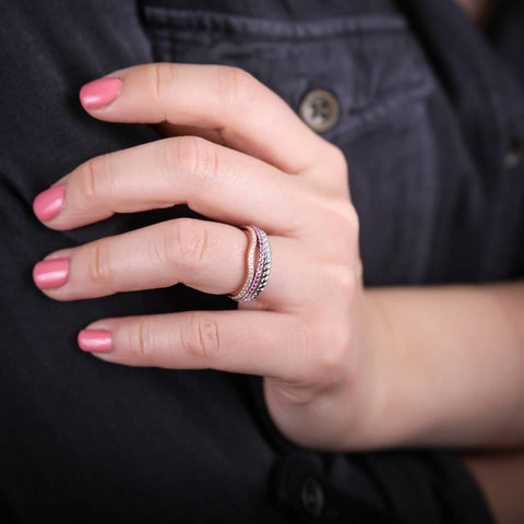 Image Contain: Model Wearing Cable Band, Eternity Ring, Wishbone Curved Half Eternity Ring