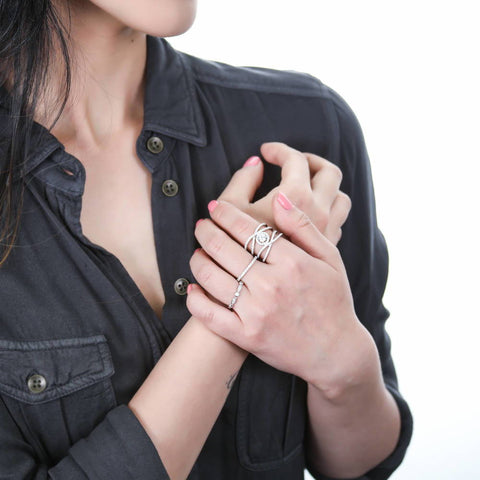 Image Contain: Model Wearing Bubble Eternity Ring, Criss Cross Ring, Half Eternity Ring