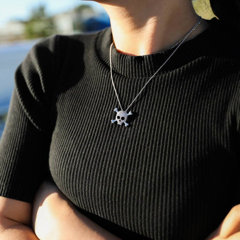 Image Contain: Model Wearing Skull Bones Pendant Necklace