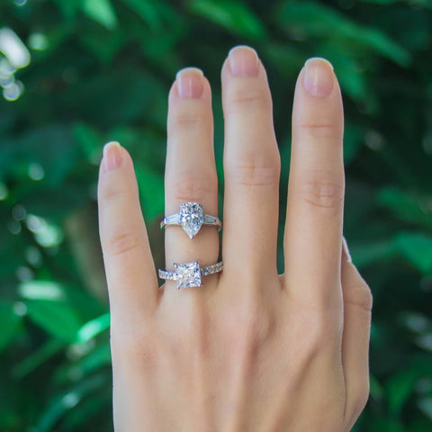 Image Contain: Model Wearing 3-Stone Ring, Solitaire with Side Stones Ring