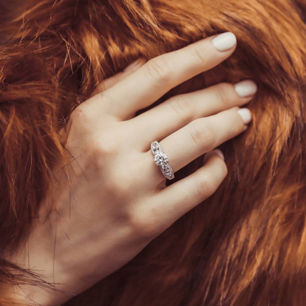 Model wearing Solitaire 1ct CZ Ring in Sterling Silver, 2 of 8