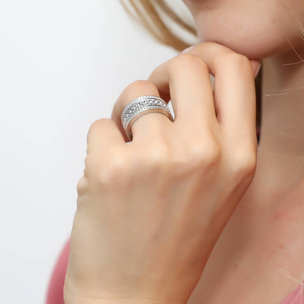 Model wearing Channel CZ Eternity Ring in Sterling Silver, 3 of 7