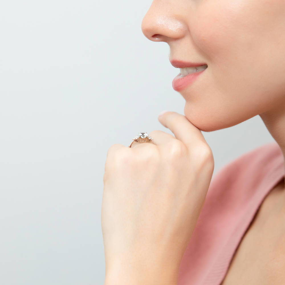 Model wearing Solitaire 1.2ct Oval CZ Ring in Sterling Silver, 3 of 8