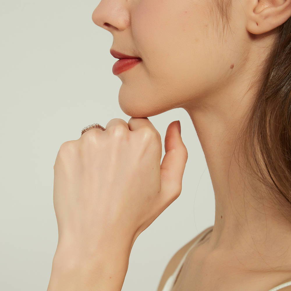 Model wearing 7-Stone Wishbone CZ Band in Sterling Silver, 7 of 9